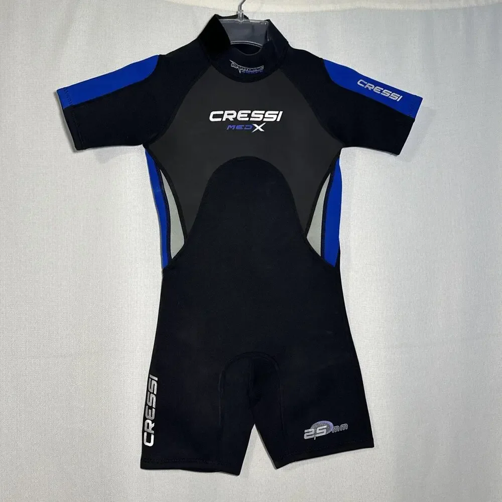 Cressi Med X 2.5 mm shorty wetsuit in black and blue One-piece Sz Med 10-11 Yrs
